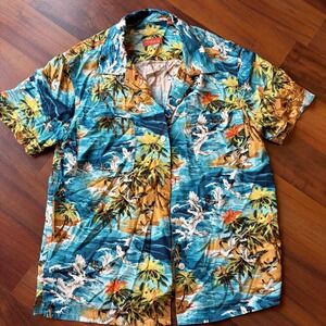 Tommy Bahama Relax Hawaiian Shirt‎ Men's S Palm Tree Bird Tropical Blue